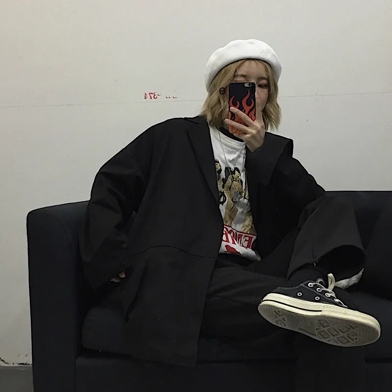 Neploe Осень Harajuku стиль уличный винтажный принт Casaco Feminino Свободный Повседневный костюм с персонажем куртка с воротником уличная 45945