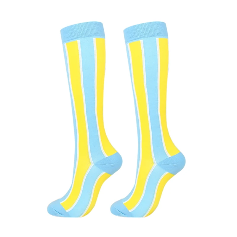 Высокая эластичность унисекс Компрессионные носки профессиональная защита ног длинные носки в полоску Печатный носок компрессионный носочки формирователь ног - Цвет: O