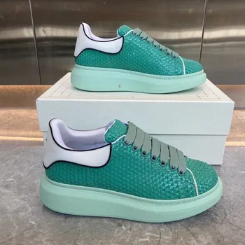 

Polarized Light Sneakers for Women Handmade Gradient Weave Thick Bottom Genuine Leather Lace-up Outdoor Platform Sneakers Women