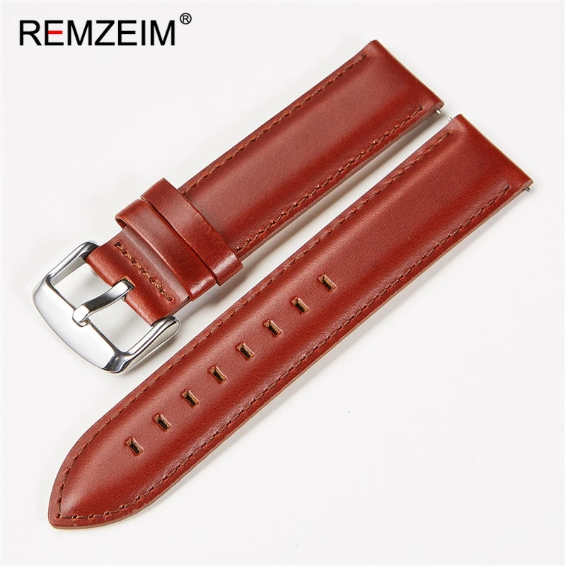 REMZEIM Genuine Leather Quick Release Watchband Wrist Strap