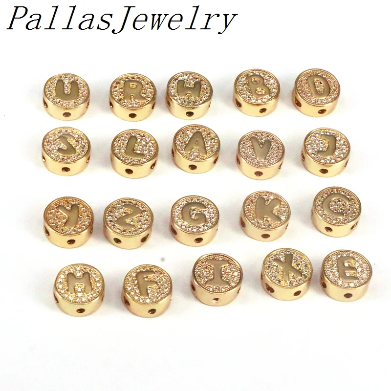 

Бусина-Шарм на букве, 15 шт., латунные плоские круглые бусины-разделители с белым кубическим цирконием для изготовления ювелирных изделий, фурнитура 5x11 мм
