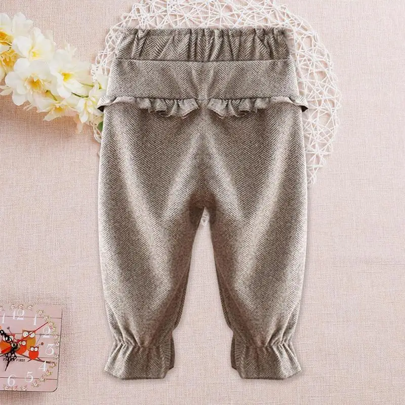 Kids Girl Spring Cotton Trousers Sweet Cute Bow Ruffle Solid Color Pants