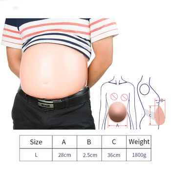 

Soft Silicone Belly Prothesis Man's Big Beer Belly Prop Size L 1800g men bodysuit belly fat 2019