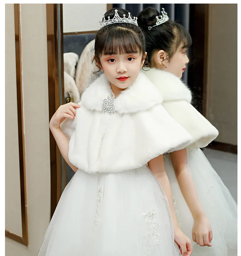 iEFiEL Kids Baby Girls Long Sleeves Faux Fur Bolero Shrug Wedding Flower Dress Shawl Tippet Wrap Winter Warm Coat