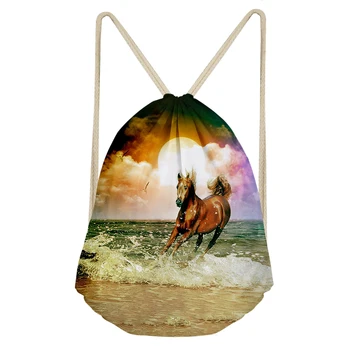 

New Gallop Horse Print Drawstring Bag Women Men Storage Bag Trendy Elegent Animal Rucksack Bookbag Gift String Bag Backpack Bulk