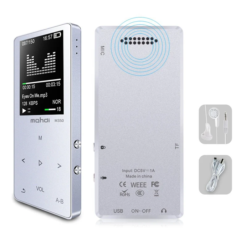 

New Metal Bluetooth Sport MP3 Player Portable Audio 8GB with Built-in Speaker FM Radio APE Flac Music Player(Silver)