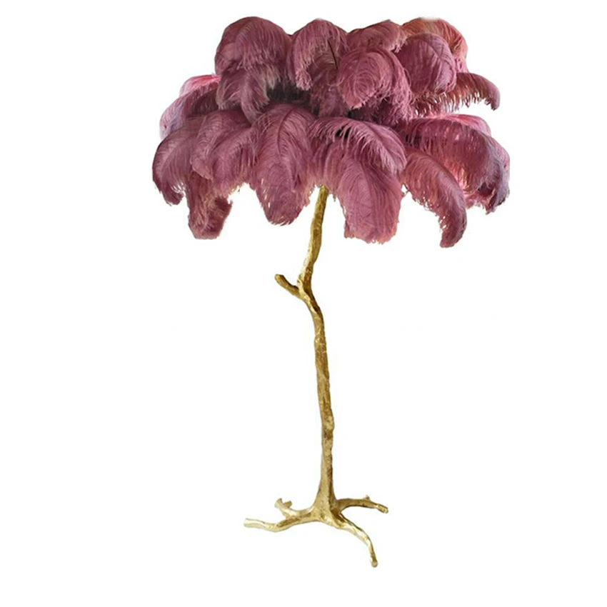 

Modern Copper Ostrich Feather Floor Lights Hair Floor Lamps Bedroom Living Room Hotel Lighting Standing Lamps Fixtures Luminaire