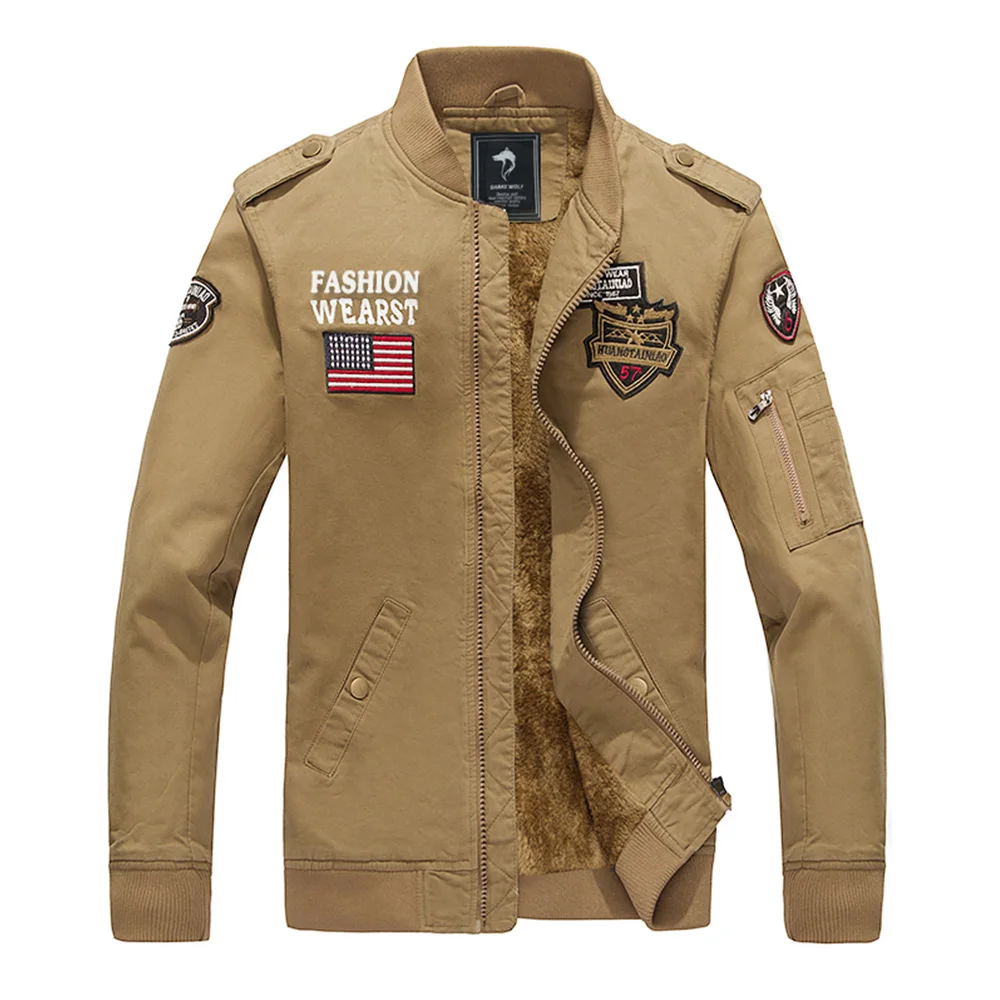 

Men's Military Jacket Autumn Winter Outdoor Plus Velvet Warm Long Tooling Jacket Zipper Windbreakers Air Force Style Uniform D20