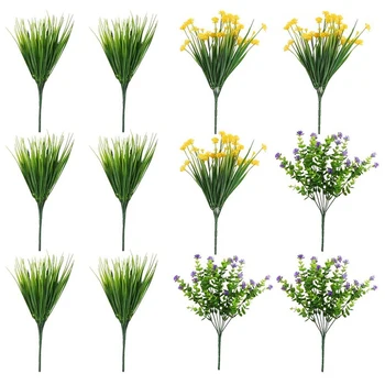 

BEAU-12Bundles Artificial Flowers Outdoor Fake Greenery Artificial Plants for Hanging Planter Home Wedding Porch Window Decor