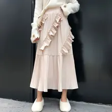 SHIJIA осень зима новые модные шикарные миди юбки Femme женские плиссированные юбки с оборками женские эластичные юбки трапециевидной формы с высокой талией