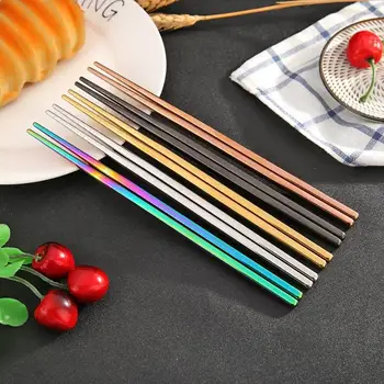 

1 Pair Stainless Steel Chopsticks Portable Non-slip Metal Chop Sticks Tableware Multicolor Wedding Party Festival Supplies