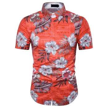 

Stylish Print Men Beach Hawaiian Shirt Lapel Neck Short Sleeve Streetwear Tops Summer Men Casual Shirt Camisa