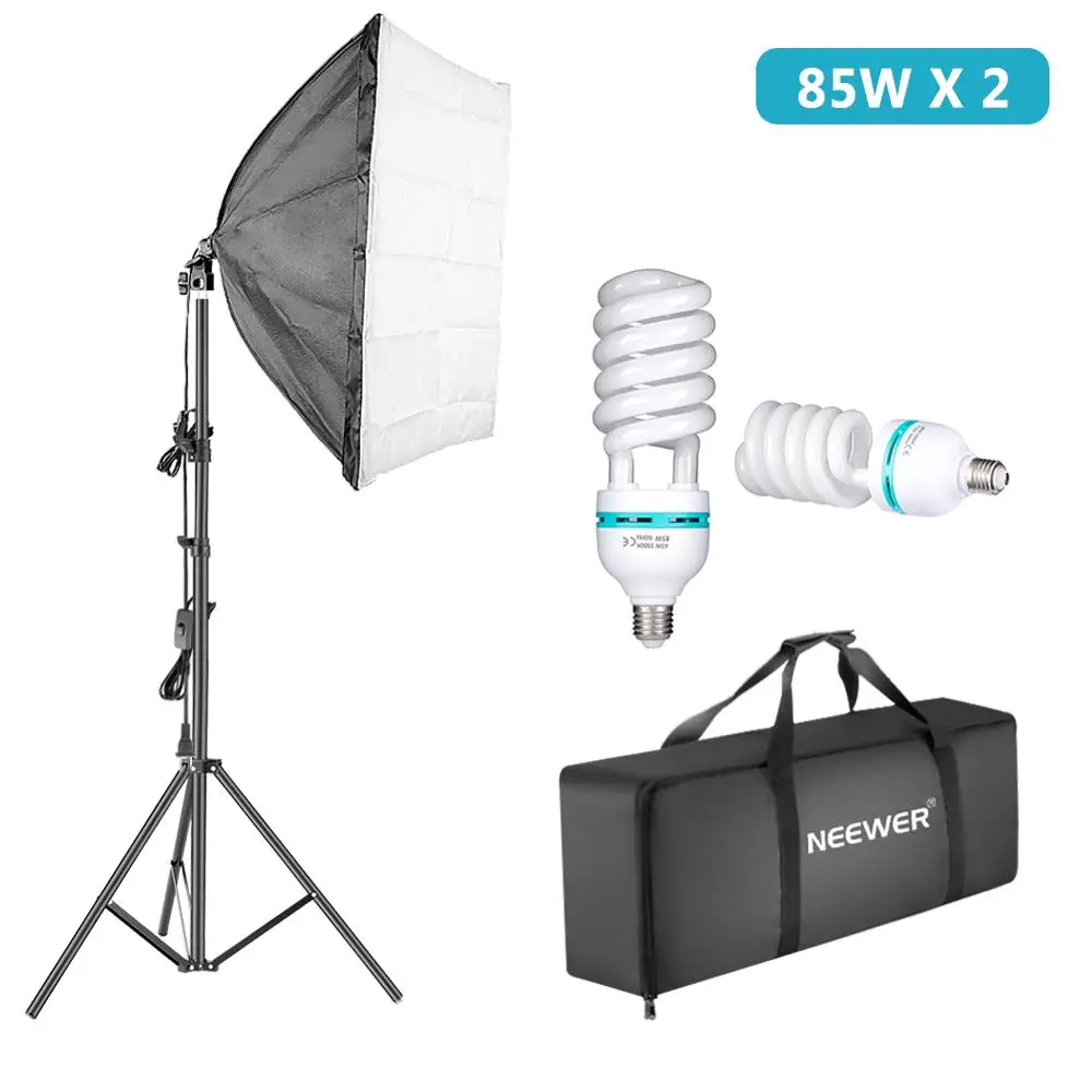 

Neewer 700W Photography Continuous Softbox Lighting Kit 24x24 inches Photo Studio Softbox with 2 Pieces E27 Socket Lighting Bulb