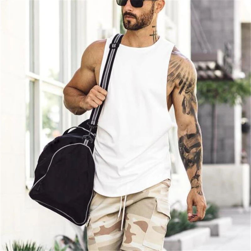 

Gyms Clothing Bodybuilding Tank Tops Men Shirt Fitness Clothing Vest Singlet Sleeveless Shirt Solid Cotton Muscle Undershirt