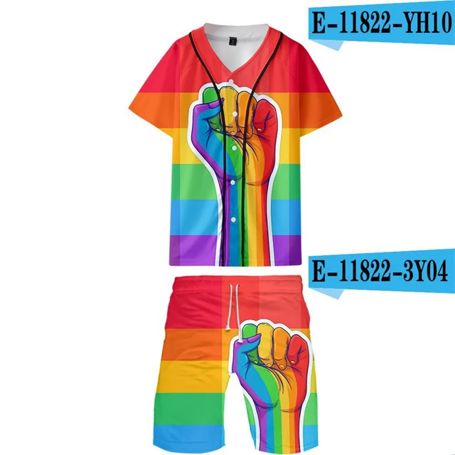 Ensemble Arc-en-ciel LGBTQ Pour Homme - T-shirt Et Shorts Imprimé Floral, Léger Et Coloré | Pour Fête, Carnaval, Jogging, été - 2