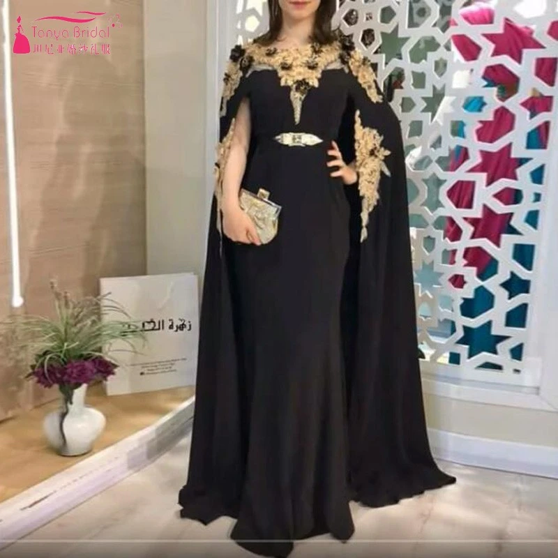 Black Evening Dresses With Gold Lace Robe De Soiree Abaya A Line Cape Shawl Vintage Formal Lady Event Dress Dqg1202 Evening Dresses Aliexpress
