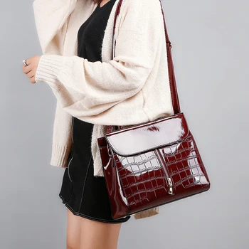 

Best selling composite leather shoulder elegance women crocodile pattern fashion lady bag solid color bag set for women