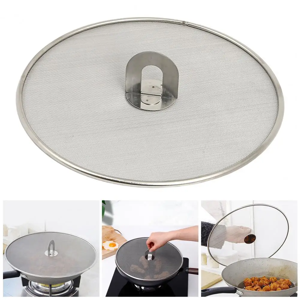 Foldable Handle Oil Splatter Screen Anti-slip Stainless Steel Oil Splash Guard Frying Pan Proofing Lid Kitchen Mesh Pot Lid
