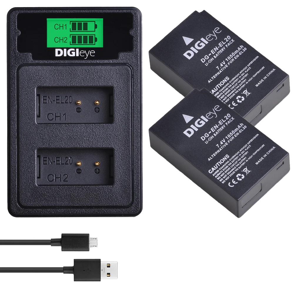 En-El20 En-El20A Batteria + Doppio Caricatore Usb Con Tipo C Per Nikon Coolpix P1000 Nikon 1 J1, J2, J3, S1 Nikon Coolpix A