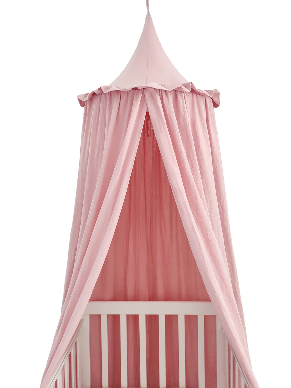 Kids Bed Canopy with Frills Cotton Cover Net for Baby Crib Reading Nook Curtain Hideaway Hanging Round Tent Nursery Room Decor 3