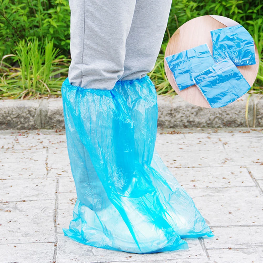 

5 Pairs Protective Anti Slip High Top Boot Solid Blue Unisex Shoe Cover Dust Resistant Rain Disposable Waterproof Outdoor PP
