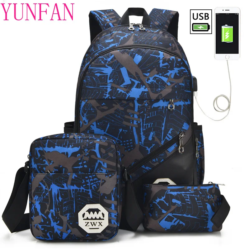 Boys Schoolbags Backpack Leisure-Bags Set-Of-Middle-Student Waterproof Kids High-College