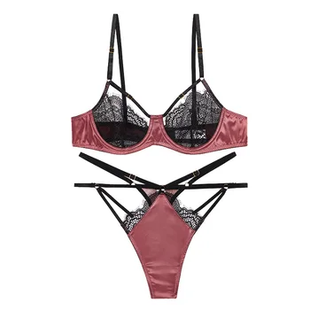 Ensemble de sous-vêtements pour femmes, Lingerie classique en dentelle, haut string, sous-vêtements féminins, intimes transparents, ensembles de soutien-gorge, culottes, sous-vêtements