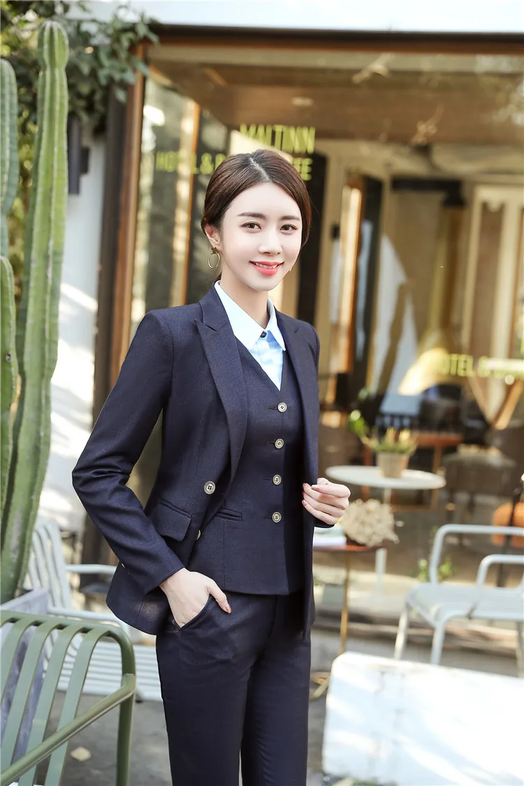 Модные деловые брючные костюмы, форменный формальный Блейзер, пиджак, офисный, для женщин, для работы, Деловой, тонкий брючный комплект, Женский OL, 2 предмета, костюмы