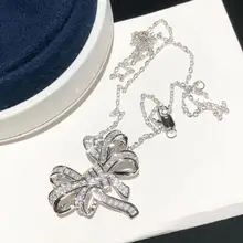Famous Brand Pure 925 Sterling Silver Party Jewelry Bowknot CZ Necklace Wedding Jewelry Engagement Bowknot Charms Luxury Jewelry