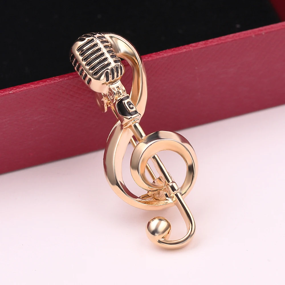 Microphone Music Note Brooches Gold Color Metal Badges Charm Women Men Brooch pins Clothing backpack jewelry Accessories | Украшения и