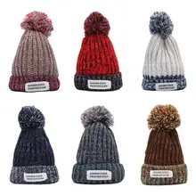 Женская зимняя контрастная шляпа с завернутыми полями цветные конфетти вязанные крючком буквы логотип патч пушистый помпон мяч эластичная шапочка