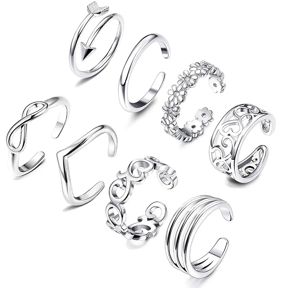 3-12PCS Arrow Tail Various Types Band Adjustable Open Toe Rings