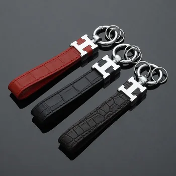

3 Colors Luxury Metal Letter H Suture Leather Keychain H Suture Leather Key Chain Auto Keyholder Trinket Car Locksmith Keychains
