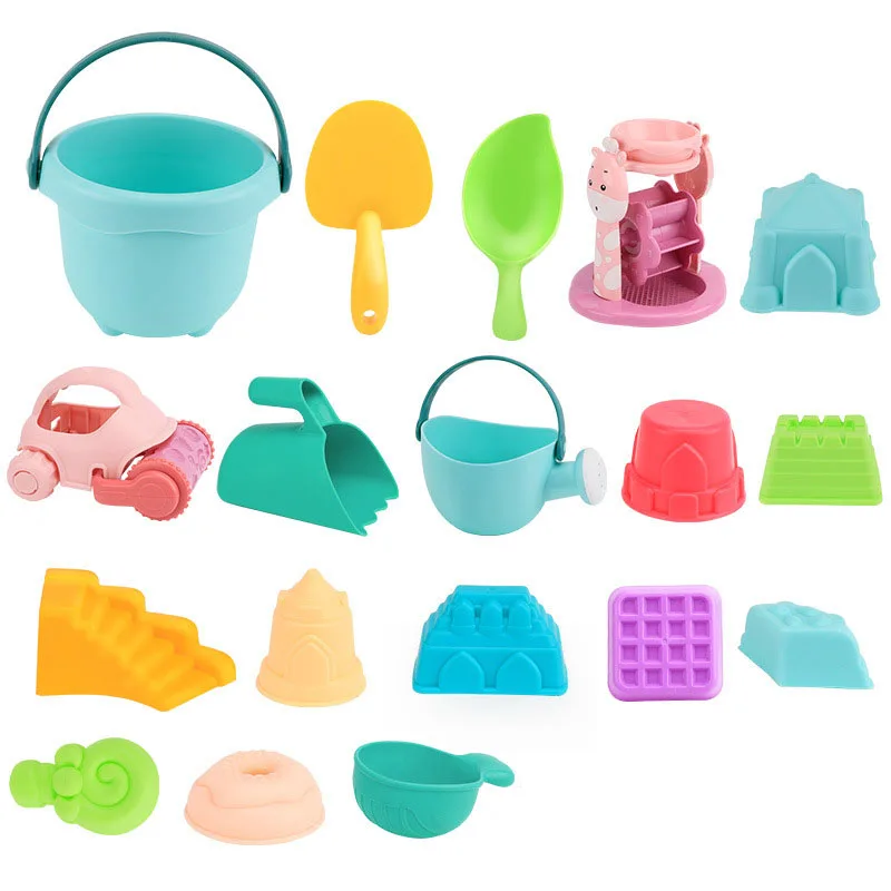 Summer Silicone Soft Baby Beach Toys Children Bucket Tool Rake Hourglass Outdoor Play Sand Tool Set Kids Baby Bath Toy Gifts