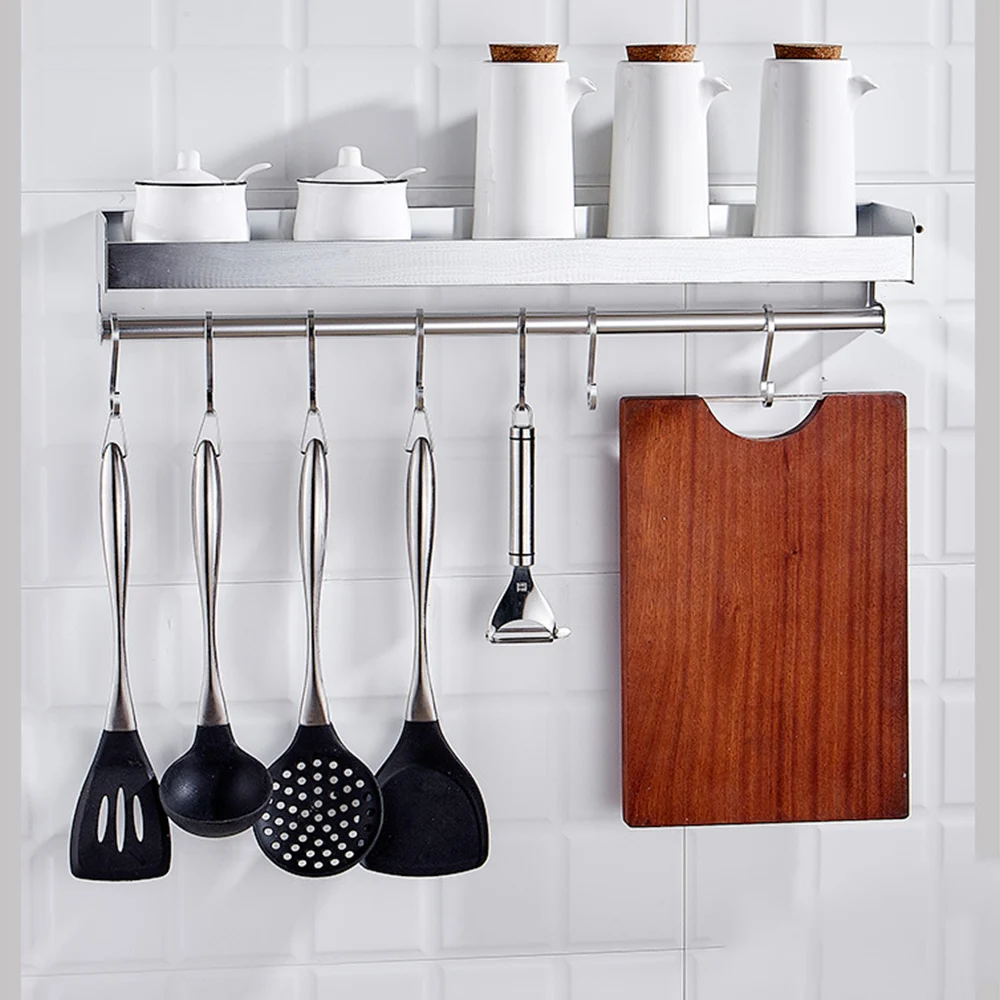 

Kitchen Storage Rack Wall Mount Spice Rack Holder Kitchen Storage Hanging Hook Organizer Shelf Cuisine Bathroom Accessories