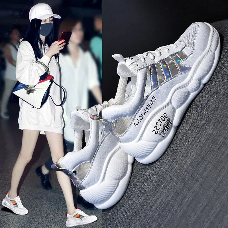 

2019 Summer New Style Athletic Shoes Breathable Mesh Hollow out MacBook Dad Shoes Versatile INS Closed-toe Cool Shoes Women's Fa