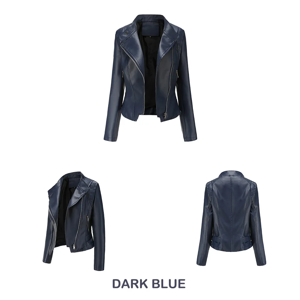 2022 New Spring Autumn PU Leather Jacket Women Slim Fit Short Coat Solid Long Sleeve Ladies Outwear