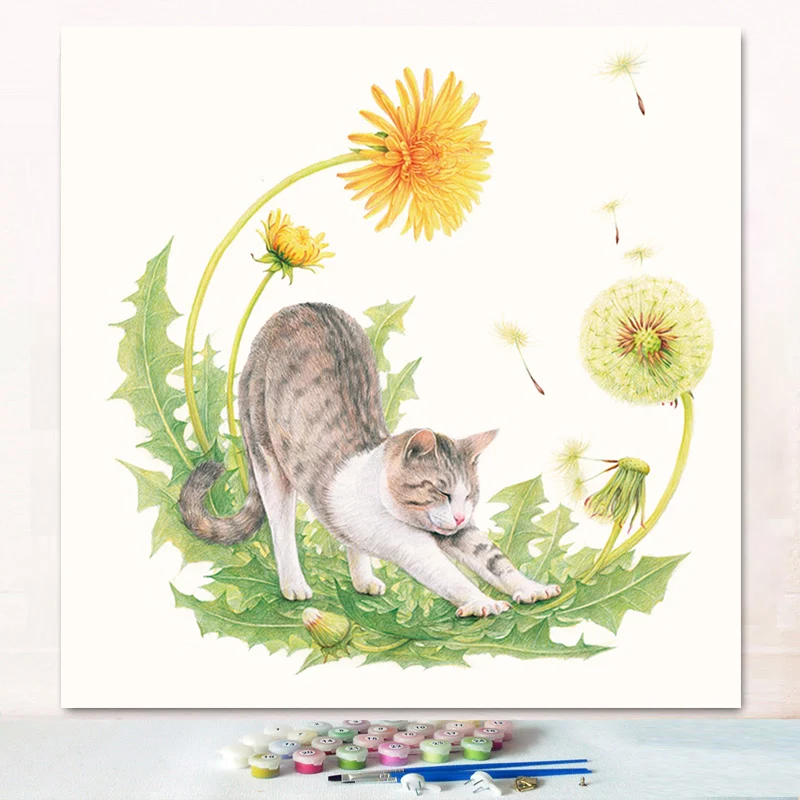 DIY Цифровая живопись маслом Кот милый животное живопись художественная живопись ручная роспись Гостиная декоративная живопись - Цвет: 7089