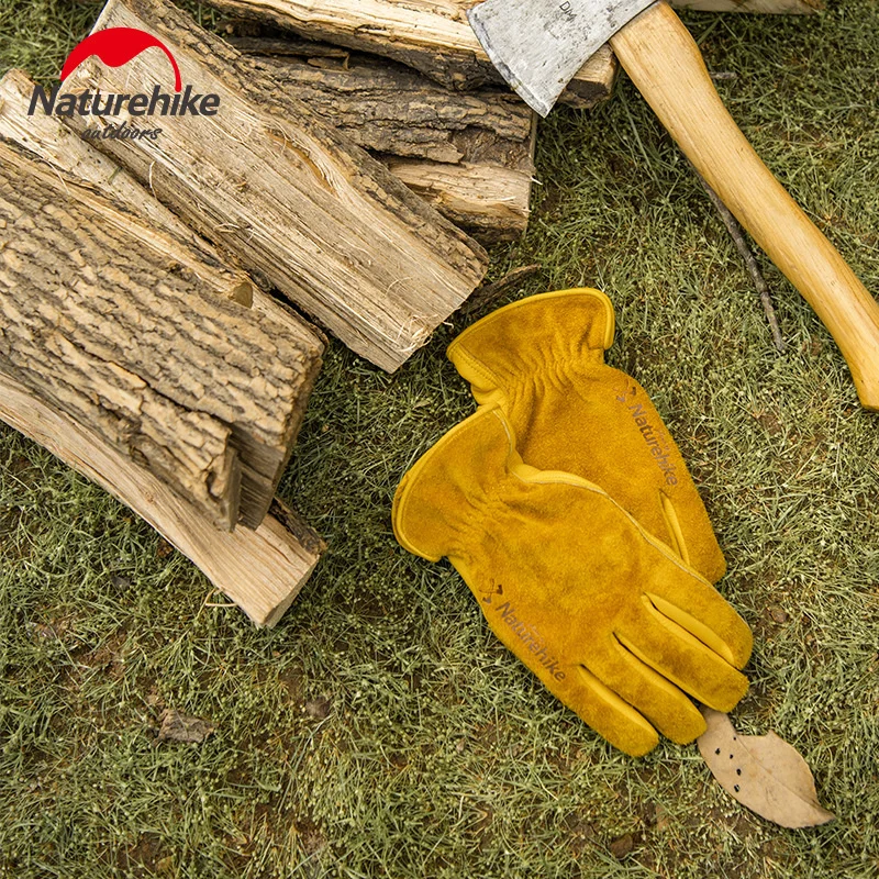 Tactical Gloves Naturehike Outdoor Work Leather Gloves Camping Heat Insulation Wear Resistant for Cutting Firewood BBQ