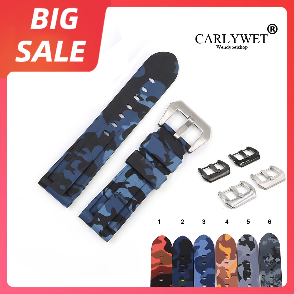 Carlywet 22 24 Millimetri Di Alta Qualità Di Lusso Camo Grigio Impermeabile Della Gomma Di Silicone Di Ricambio Watch Band Loop Strap Per Panerai Lumi