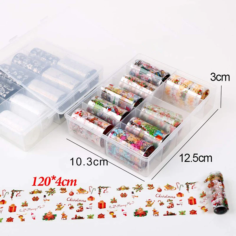 10 Rolls Christmas Decorations For Nails Mix Colorful Transfer Nail Foil Sticker Snow Flower Gift Santa Pattern Nail Accessoires
