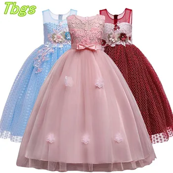 

Flower Girl Long Gown Lace Embroidery for Princess Party Dress Children Formal Wedding Evening Clothing Kids Dresses for Girls