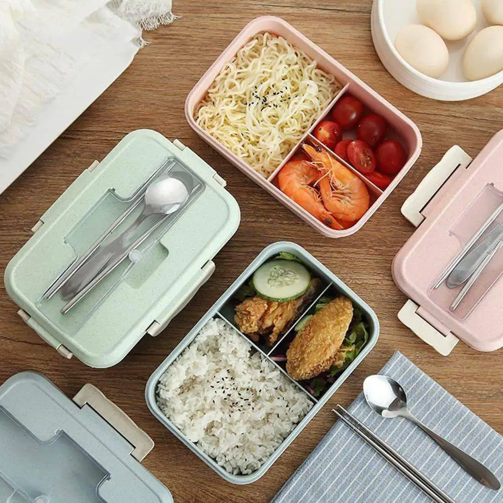 

Wheat Straw Lunch Box With Lid Sealed Compartment Fresh Food Container Student Portable Storage Box