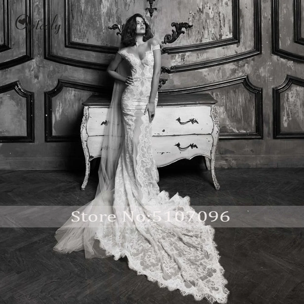 Optcely Vestido de Noiva, уникальный дизайн, Русалка, сексуальное, вырез лодочкой, богемный стиль, тюль, свадебное платье,, Аппликации, бисер, платья принцессы