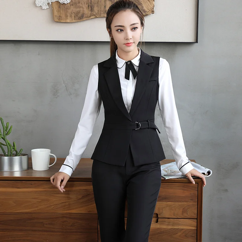 Elegant Pant Suits Women Fashion 2 Pieces Waistcoat and Pants Set Autumn Winter Casual Vest Trousers Suit Female Plus Size