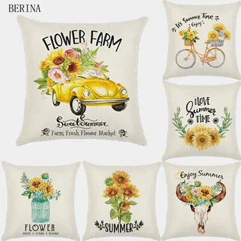 

Letter Cushion Cover Sunflower Throw Pillows Decorative Pillowcover Cotton Linen Nordic Decoration for Sofa Home Car Pillowcase