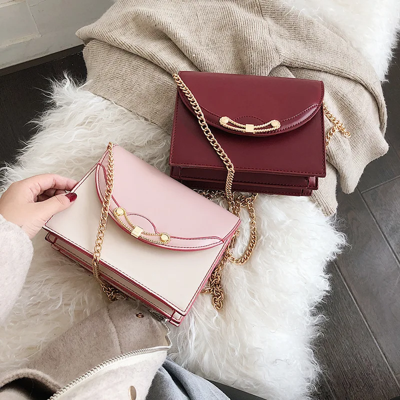 

2019 New Style Sweet Ladies' Square Sling Bag Pearl Magnetic Snap Shoulder WOMEN'S Bag