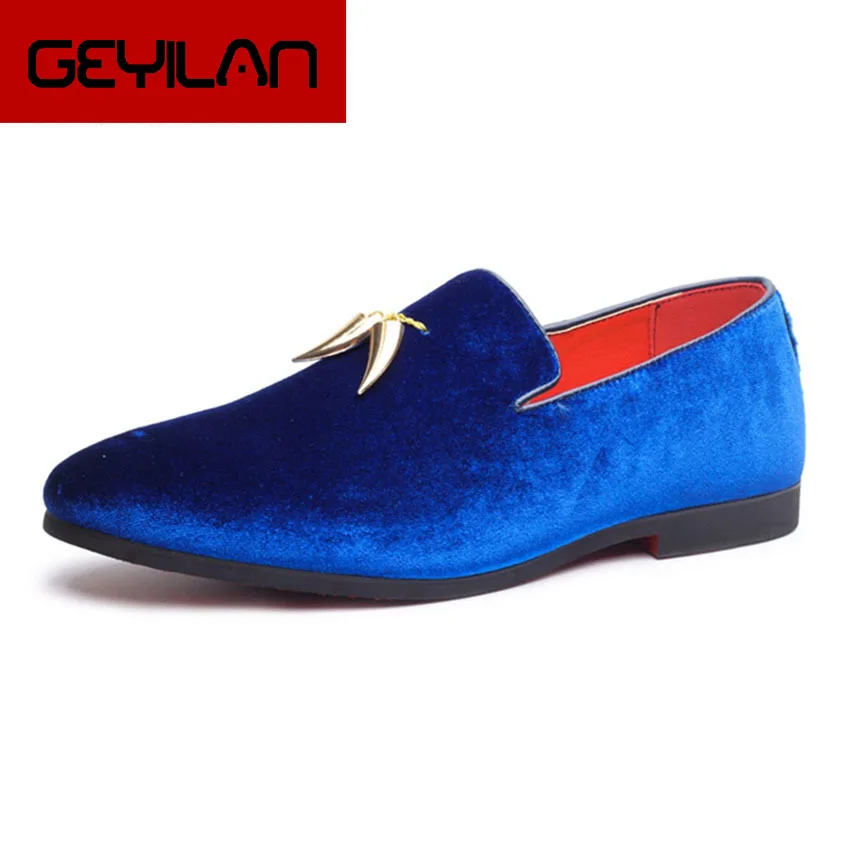 

New Spring Autumn Men Party Shoes Personal Metal Pendant Decorated Slip On Blue Red Black Color Fashion Men Driving Shoes