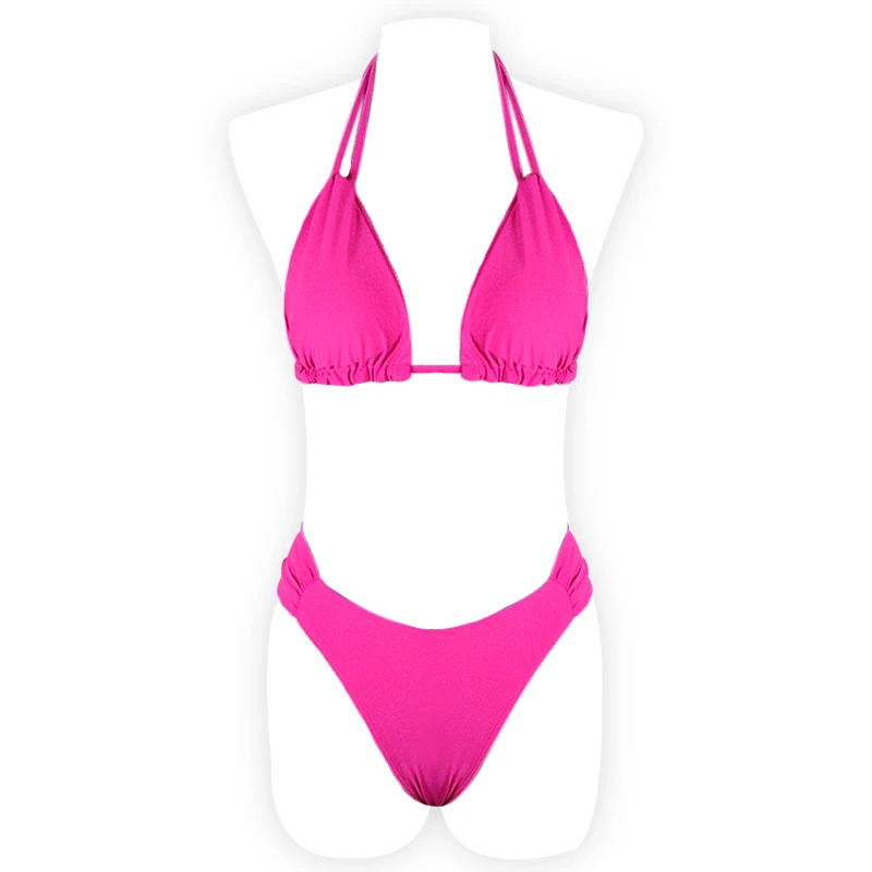 Sexy Push Up Bikini 2020 Mujer Swimwear Solid Pink Bathing High Waist Bikini Set Swimsuit Swimming For Suit Women Print Biquini