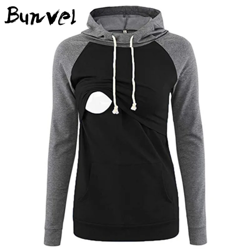 Bunvel; одежда для кормящих мам; Повседневное Лоскутная Одежда для беременных с длинным рукавом с капюшоном Толстовка для беременных Грудное вскармливание, одежда при кормлении грудью Топ